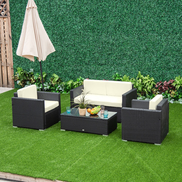 4 Pieces Rattan Sofa Set Chair Seat Furniture Patio Wicker Steel Black Garden