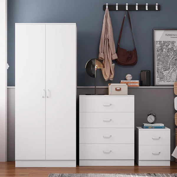 Lycinda Double Wardrobe with Two Doors - Matte Finish, Scratch-Resistant, Brushed Chrome Metal Handles