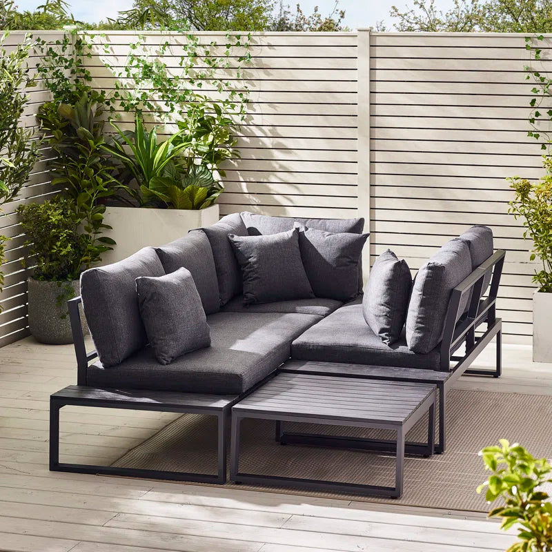 Loreto 6-Seater Outdoor Corner Sofa Set with Integrated Side Tables for Contemporary Garden Patios (Cover Included)