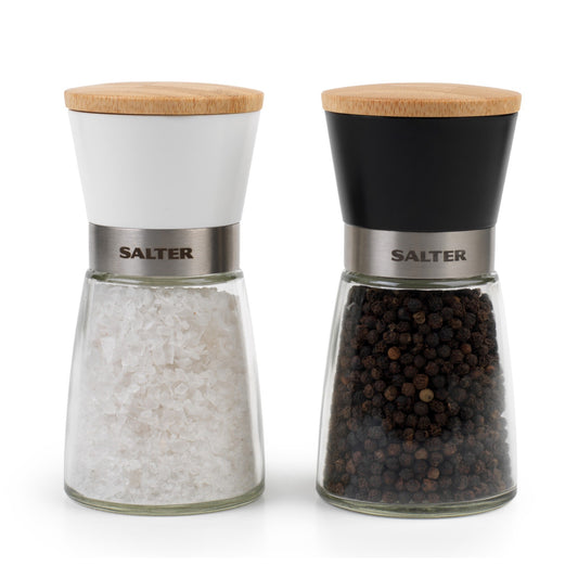 Salter Glass Mill Set Pre-Filled Salt & Pepper Mills Grinders Ceramic Shakers