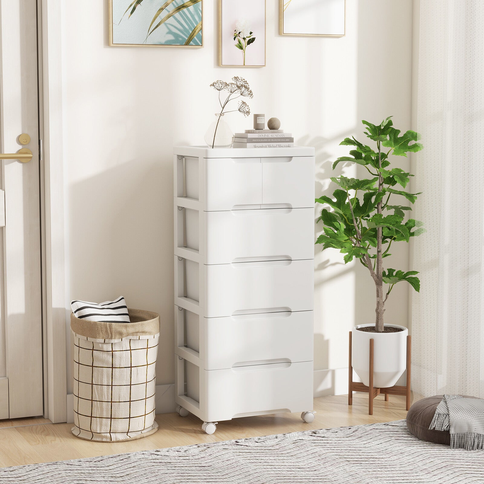 COSTWAY Rolling Storage Cabinet Vertical Storage Unit with 6 Drawers
