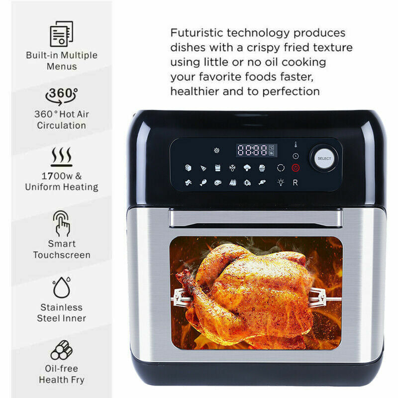 UTEN 10L 1500W Air Fryer Low Fat Healthy Cooker Oil Free Fry Oven Frying Chip XL