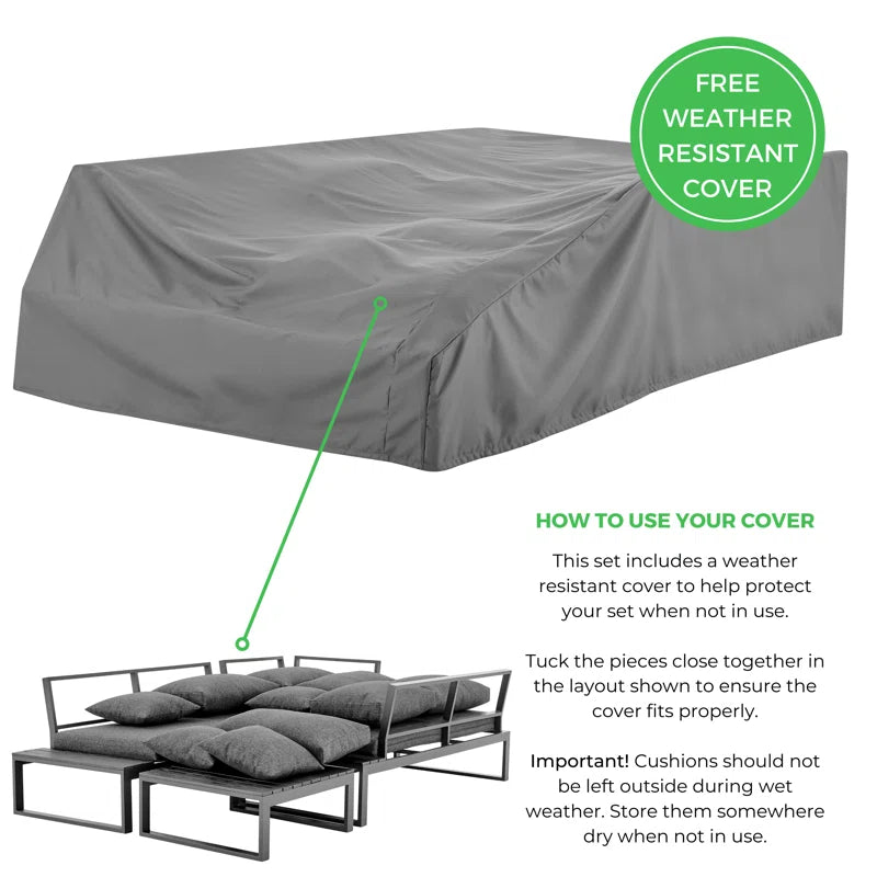 Loreto 6-Seater Outdoor Corner Sofa Set with Integrated Side Tables for Contemporary Garden Patios (Cover Included)