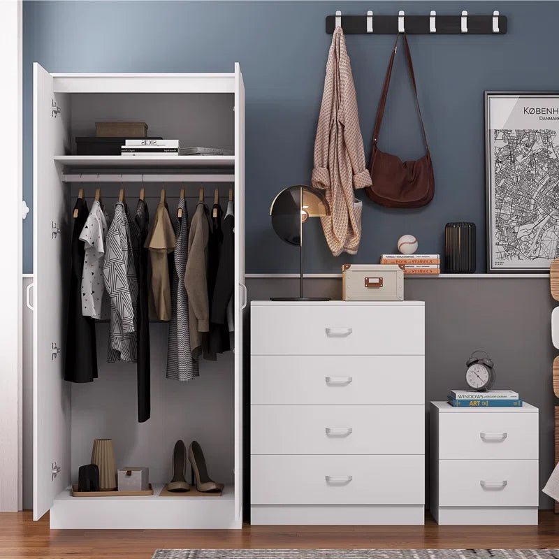 Lycinda Double Wardrobe with Two Doors - Matte Finish, Scratch-Resistant, Brushed Chrome Metal Handles