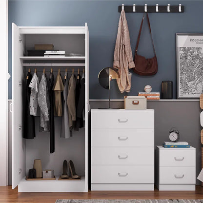 Lycinda Double Wardrobe with Two Doors - Matte Finish, Scratch-Resistant, Brushed Chrome Metal Handles