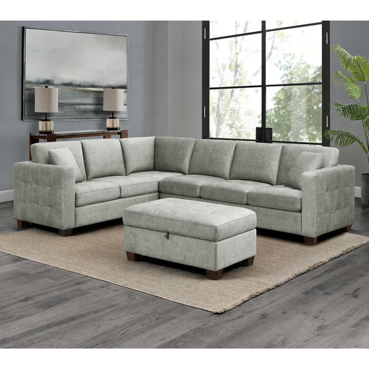 Kylie Grey Fabric Sectional Sofa with Storage Ottoman