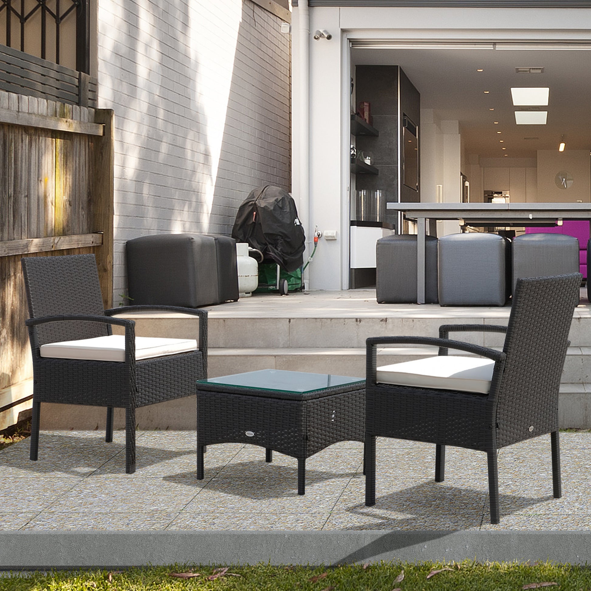 Rattan Bistro Set, 3 Pieces Garden Furniture Set with Cushions