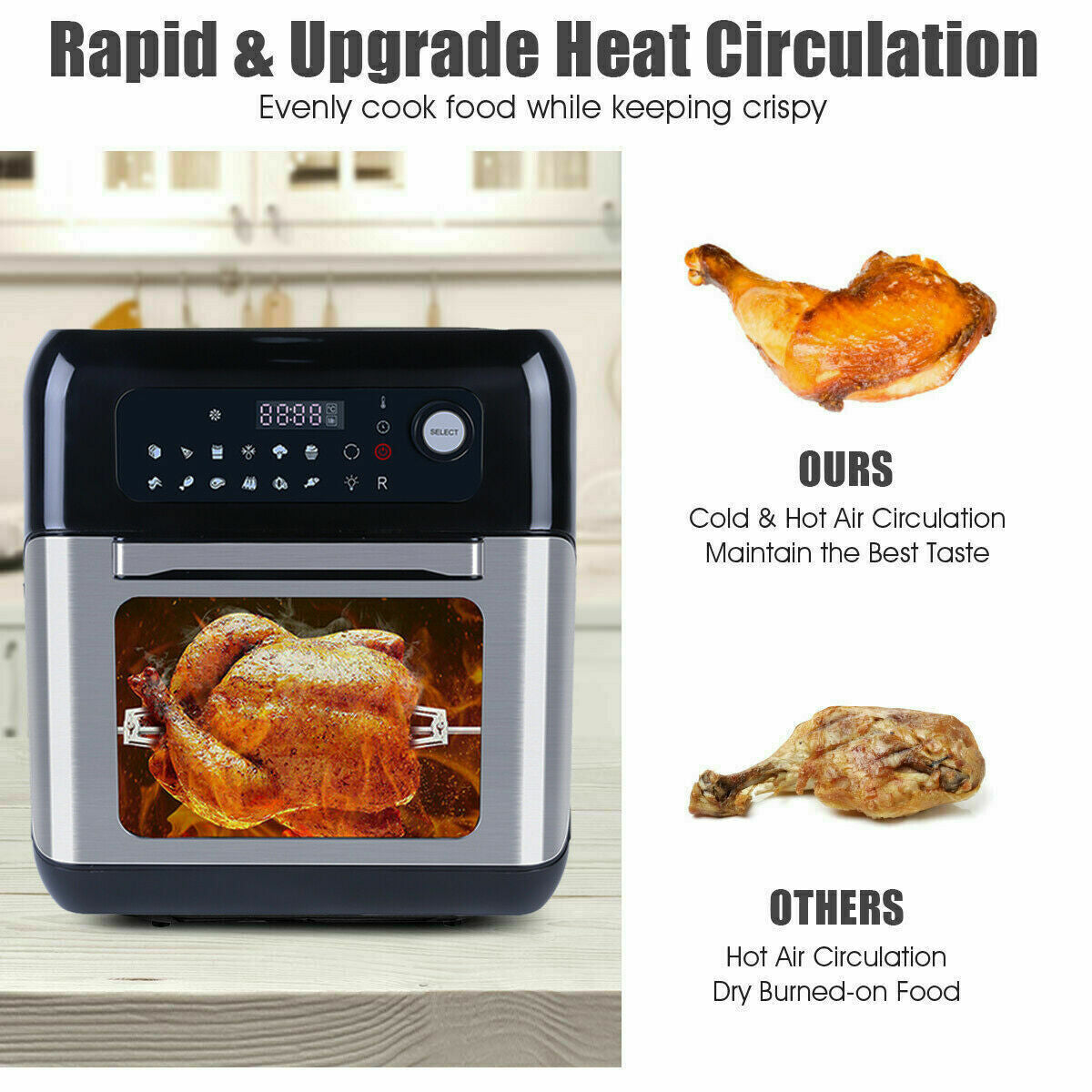 UTEN 10L 1500W Air Fryer Low Fat Healthy Cooker Oil Free Fry Oven Frying Chip XL