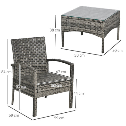 Rattan Bistro Set, 3 Pieces Garden Furniture Set with Cushions