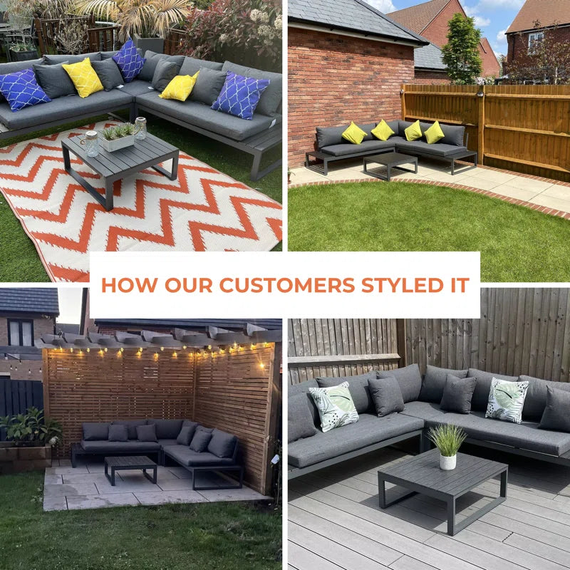 Loreto 6-Seater Outdoor Corner Sofa Set with Integrated Side Tables for Contemporary Garden Patios (Cover Included)