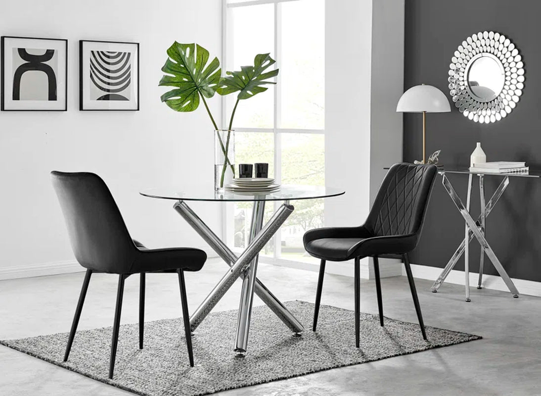 Round Dining Table Set with Two Premium Velvet Leather Chairs