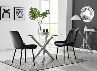 Round Dining Table Set with Two Premium Velvet Leather Chairs