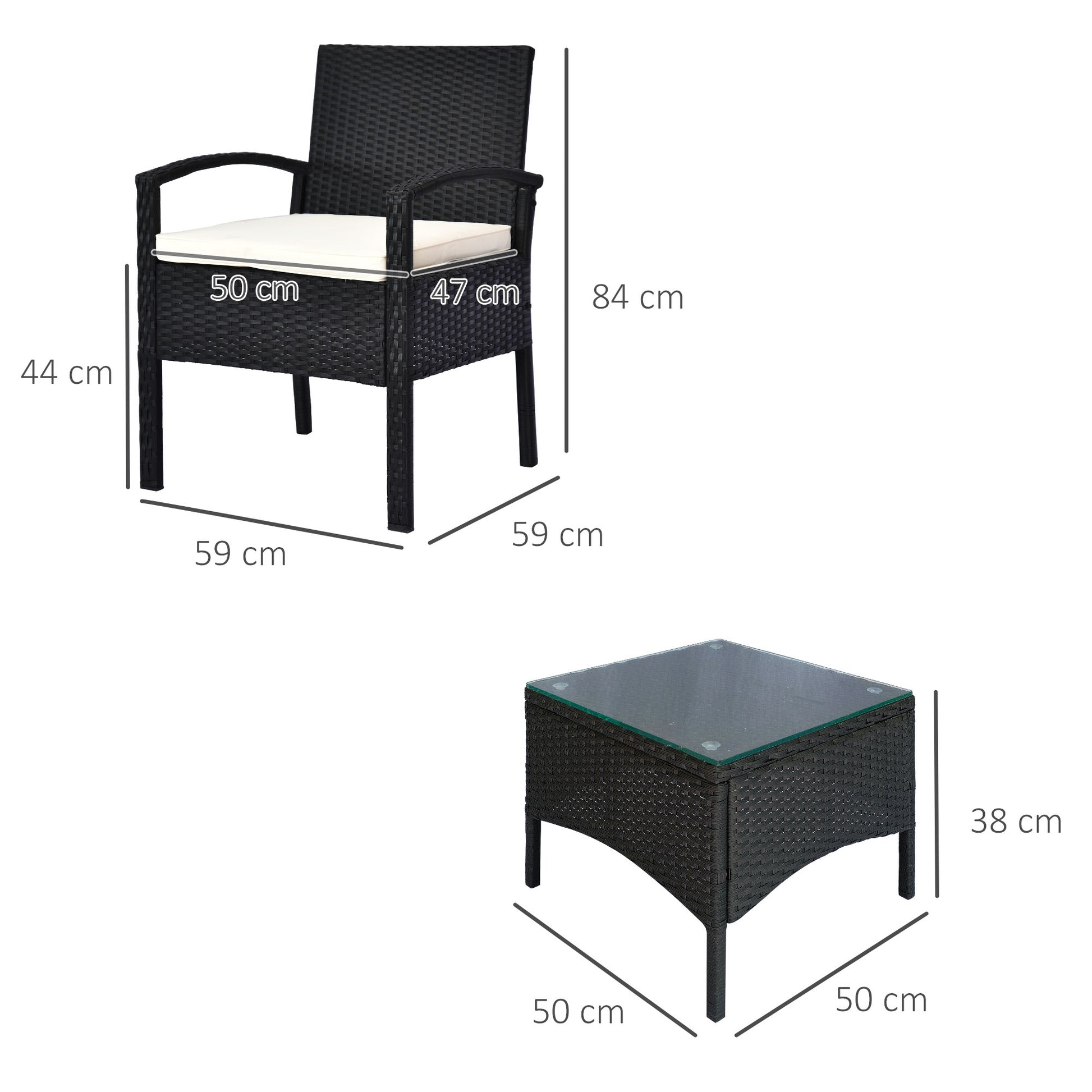 Rattan Bistro Set, 3 Pieces Garden Furniture Set with Cushions