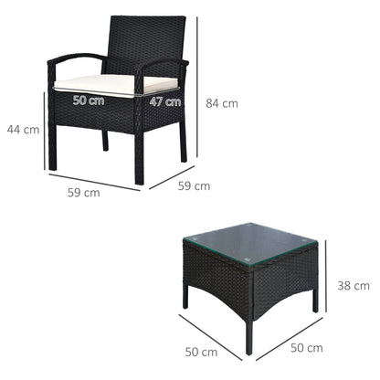 Rattan Bistro Set, 3 Pieces Garden Furniture Set with Cushions