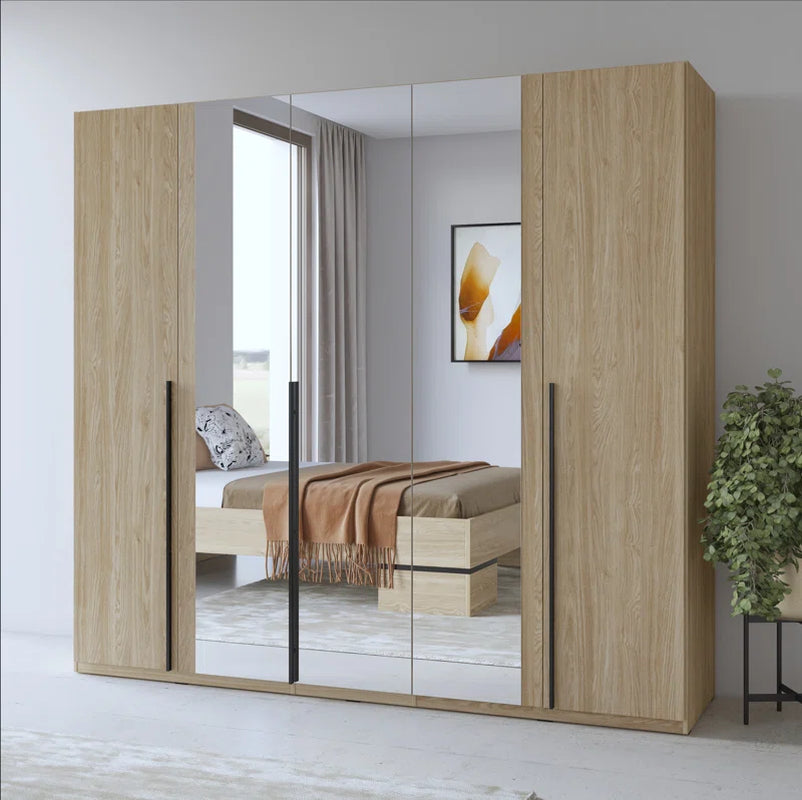 Mathyus 5-Door Self-Assembly Manufactured Wood Wardrobe