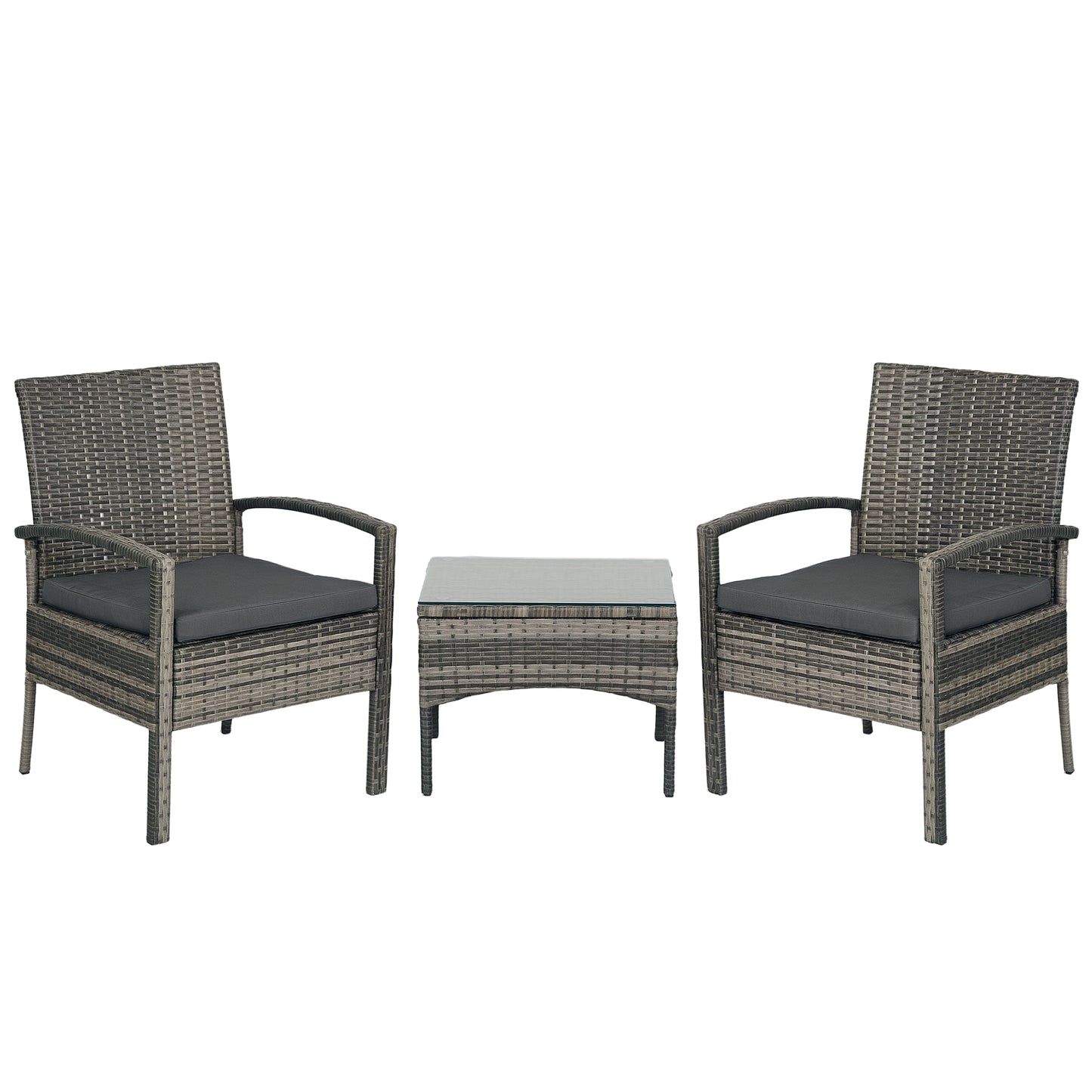 Rattan Bistro Set, 3 Pieces Garden Furniture Set with Cushions