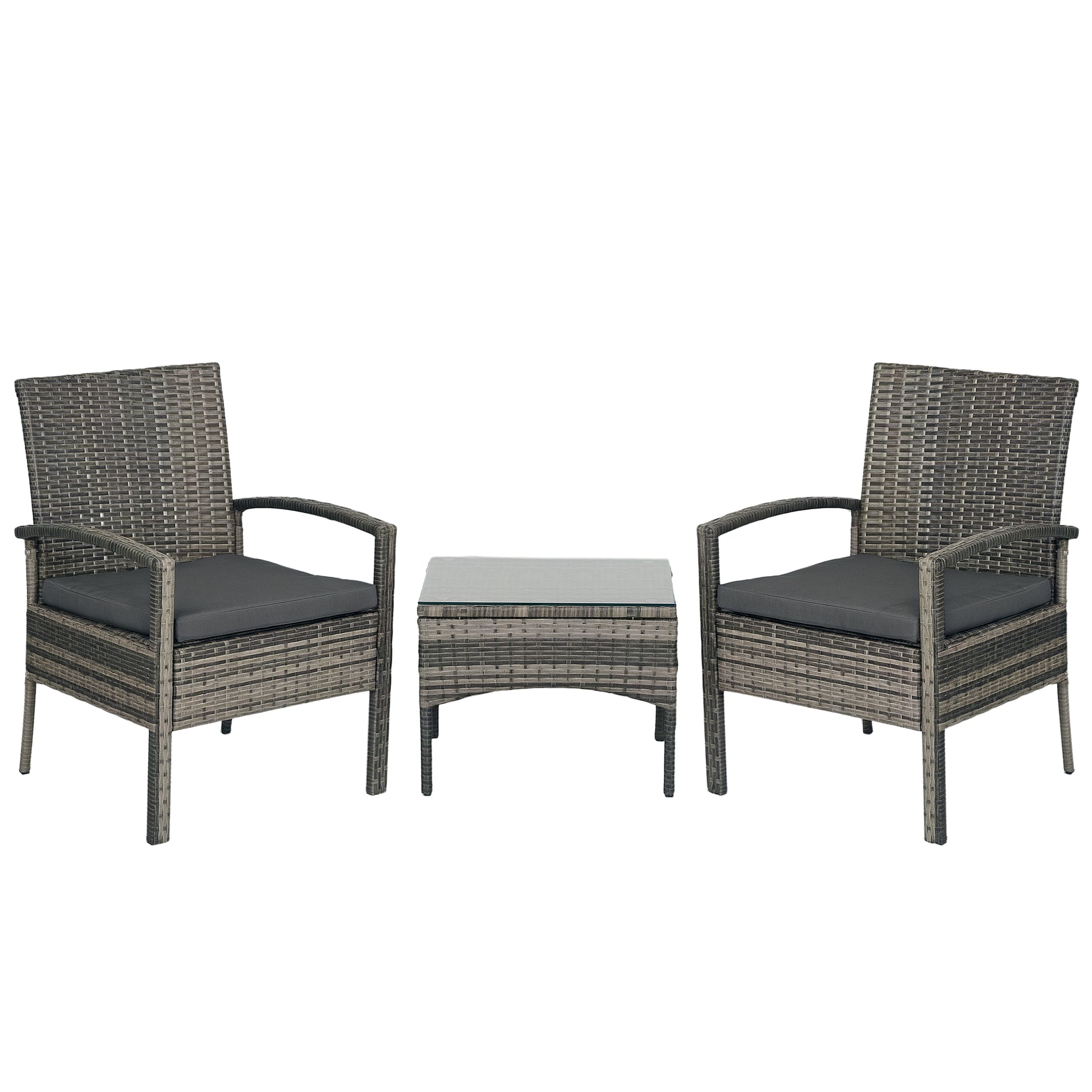 Rattan Bistro Set, 3 Pieces Garden Furniture Set with Cushions