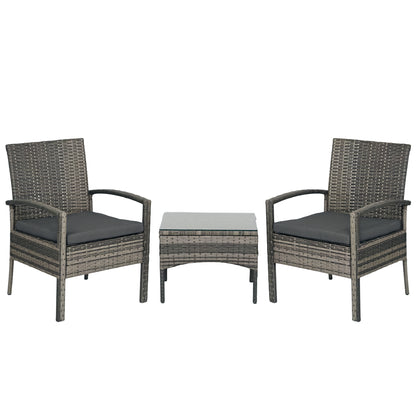 Rattan Bistro Set, 3 Pieces Garden Furniture Set with Cushions
