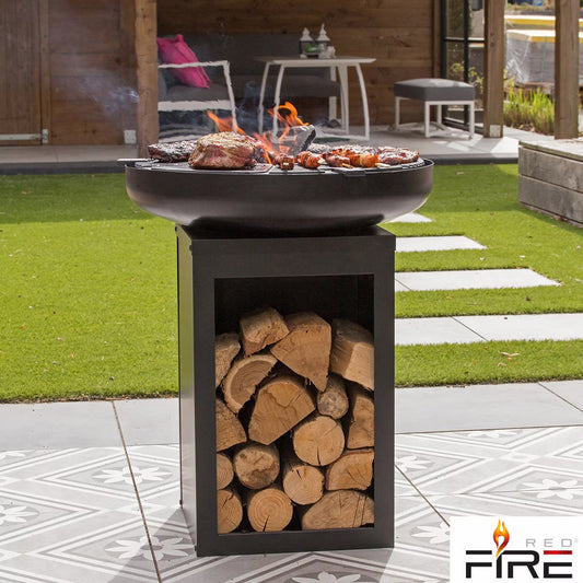 Mantanzas Wood Burning Fire Bowl with Grill and Wood Storage