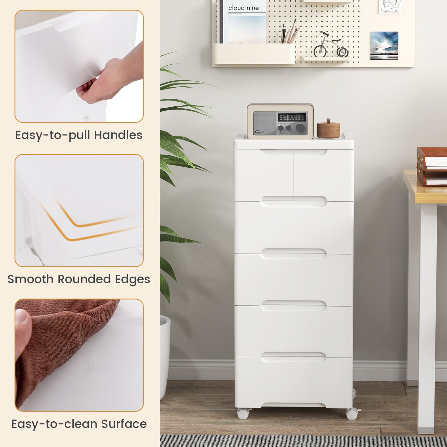 COSTWAY Rolling Storage Cabinet Vertical Storage Unit with 6 Drawers
