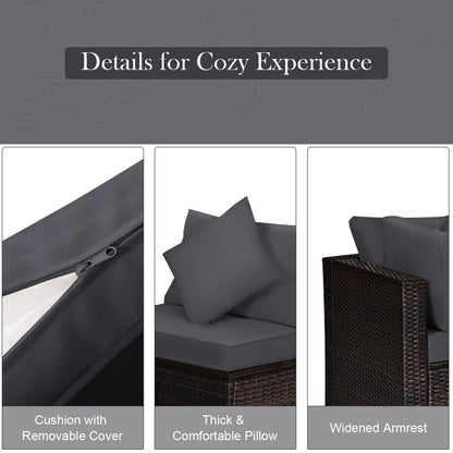 4 PCS Rattan Patio Conversation Set Outdoor Furniture Sofa Set W/ Coffee Table