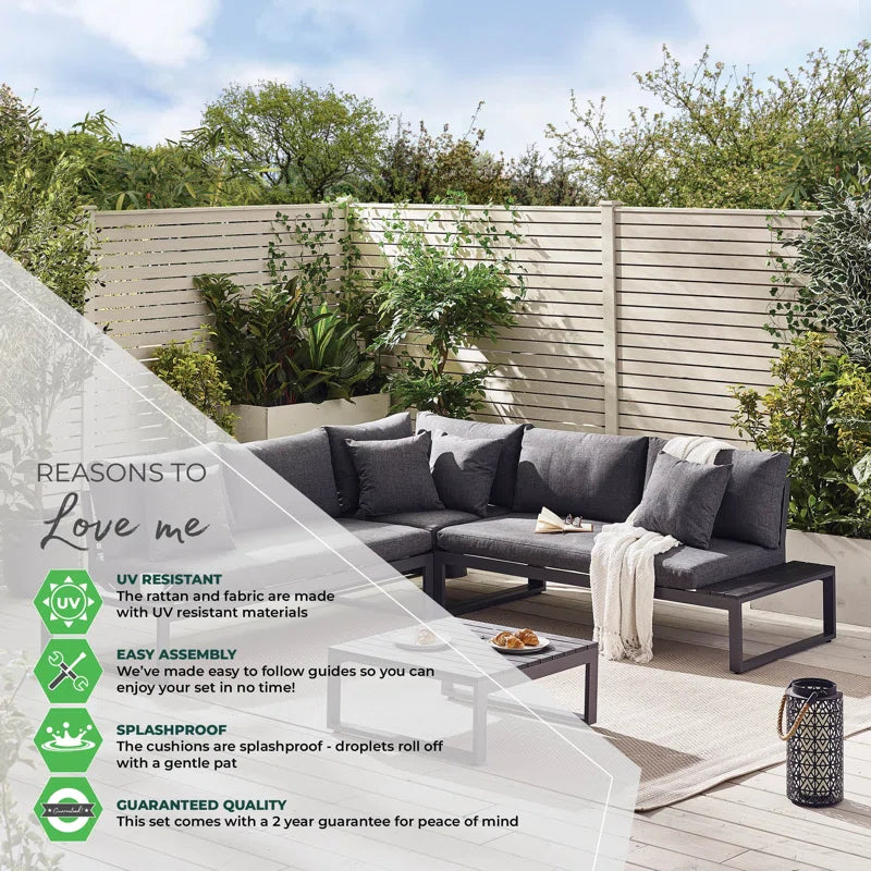 Loreto 6-Seater Outdoor Corner Sofa Set with Integrated Side Tables for Contemporary Garden Patios (Cover Included)