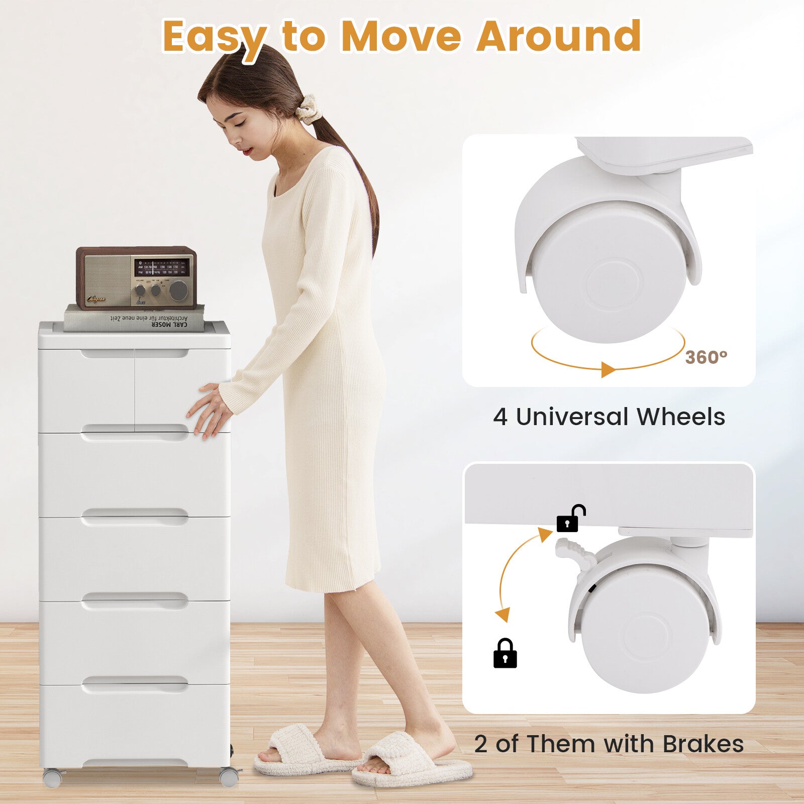 COSTWAY Rolling Storage Cabinet Vertical Storage Unit with 6 Drawers