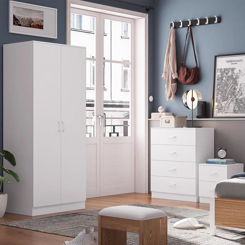 Lycinda Double Wardrobe with Two Doors - Matte Finish, Scratch-Resistant, Brushed Chrome Metal Handles