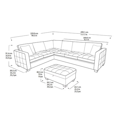 Kylie Grey Fabric Sectional Sofa with Storage Ottoman