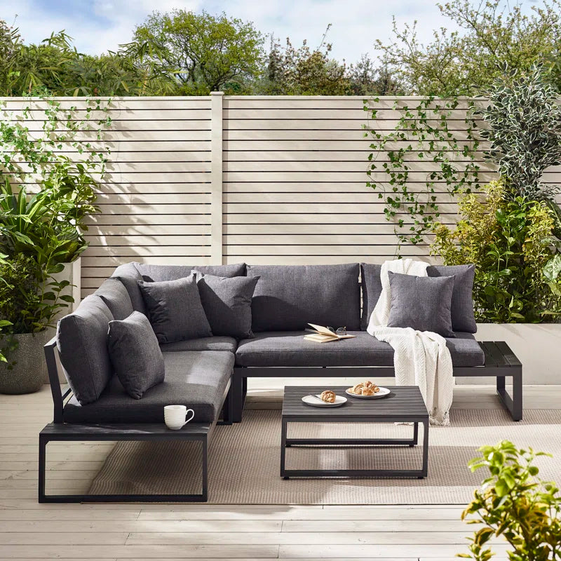 Loreto 6-Seater Outdoor Corner Sofa Set with Integrated Side Tables for Contemporary Garden Patios (Cover Included)