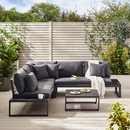 Loreto 6-Seater Outdoor Corner Sofa Set with Integrated Side Tables for Contemporary Garden Patios (Cover Included)