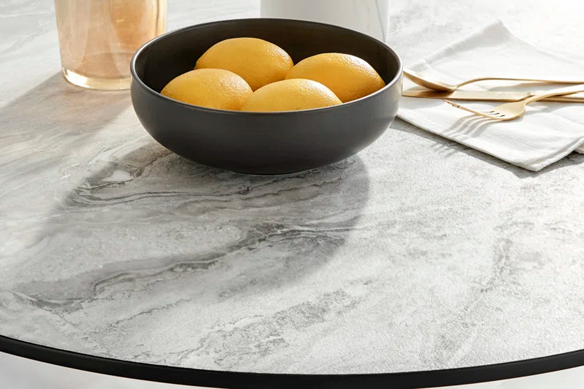 Eubanks 80cm Round Dining Table with White Marble Effect and 2 Velvet Chairs
