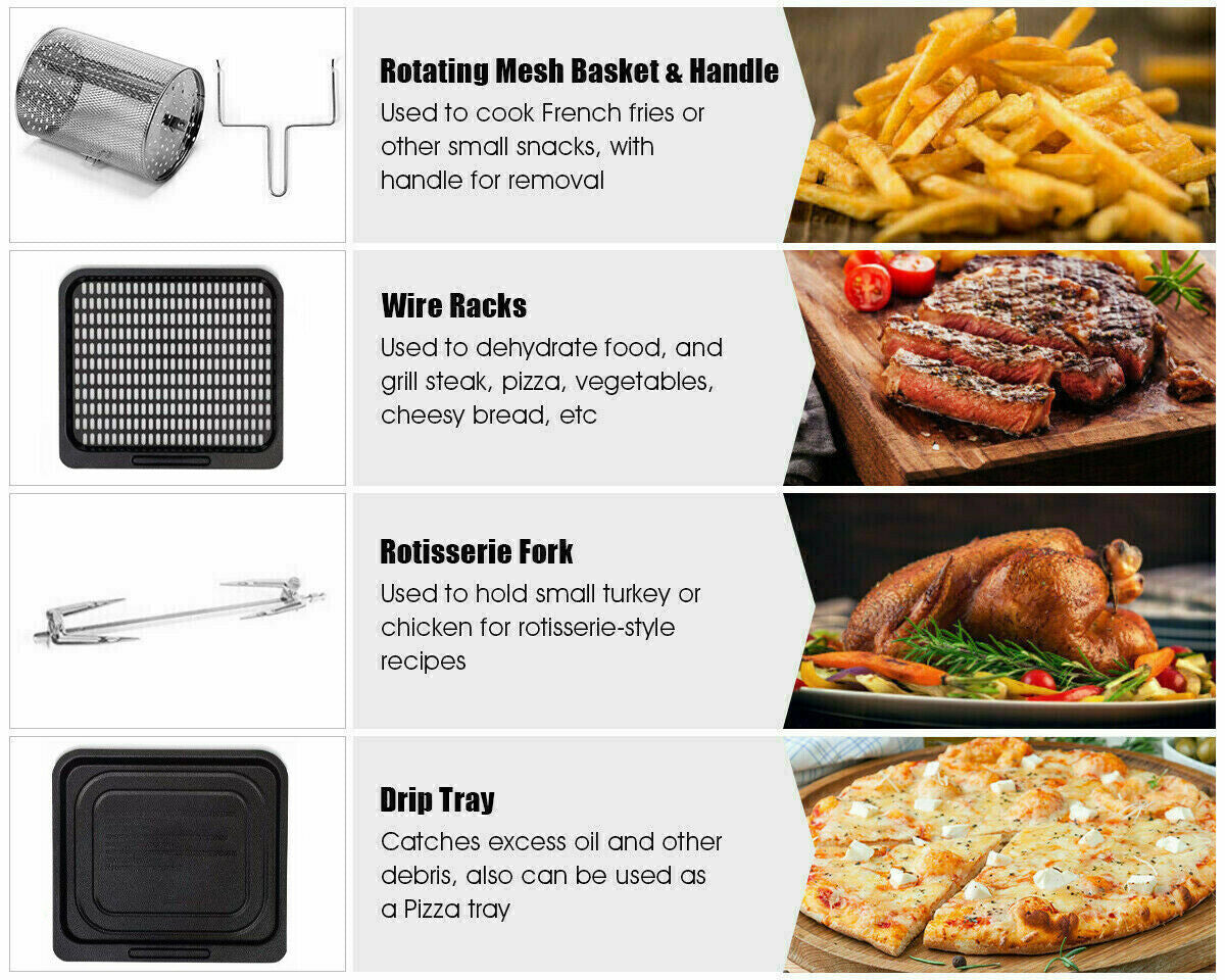 UTEN 10L 1500W Air Fryer Low Fat Healthy Cooker Oil Free Fry Oven Frying Chip XL