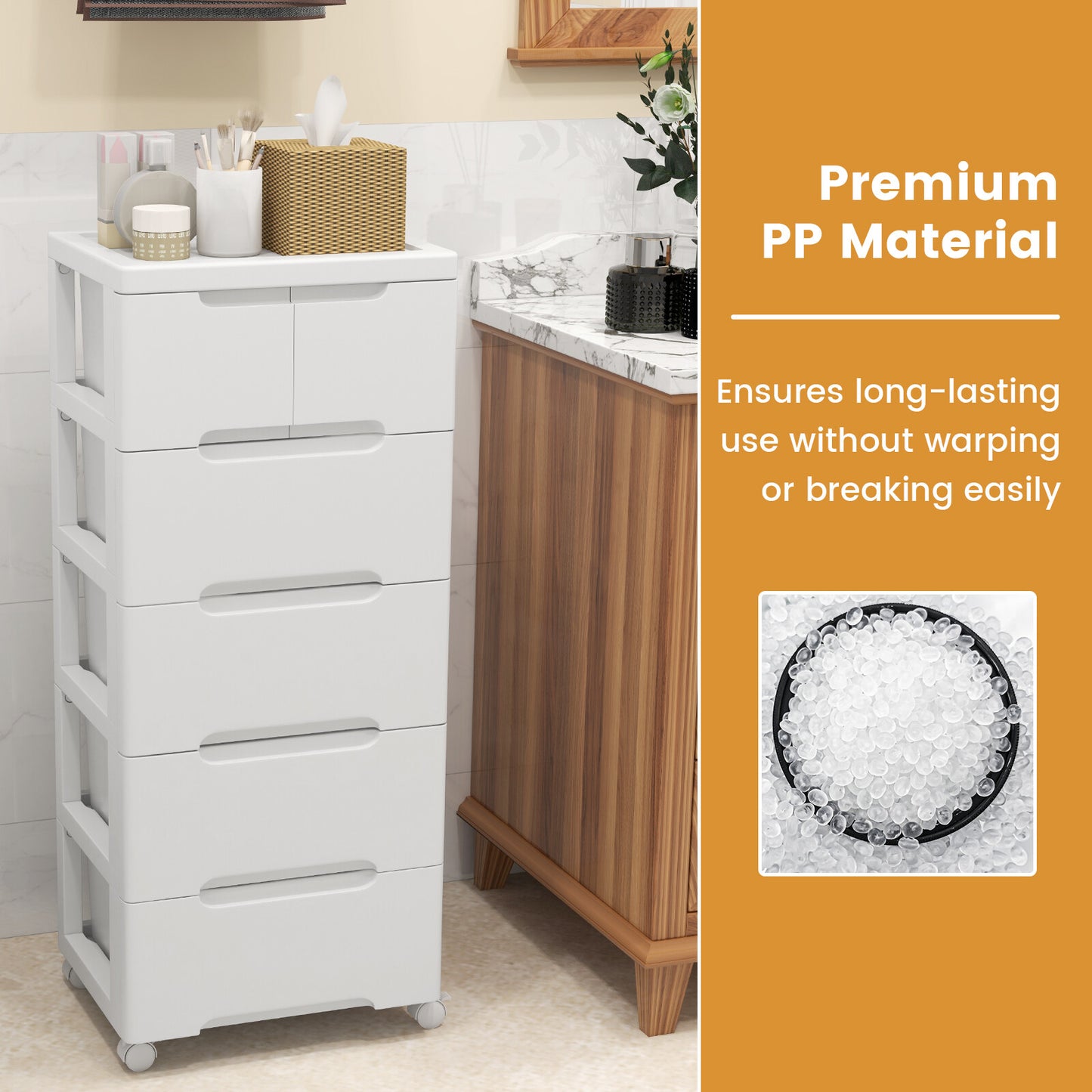 COSTWAY Rolling Storage Cabinet Vertical Storage Unit with 6 Drawers