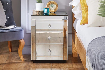 Malo Luxury Modern Mirrored Bedside Cabinet with Three Drawers