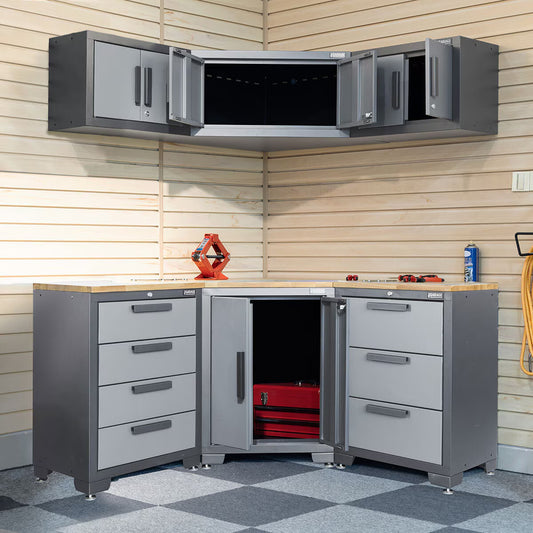 Professional 24 Gauge Steel 7 Piece Garage Corner Cabinet Set