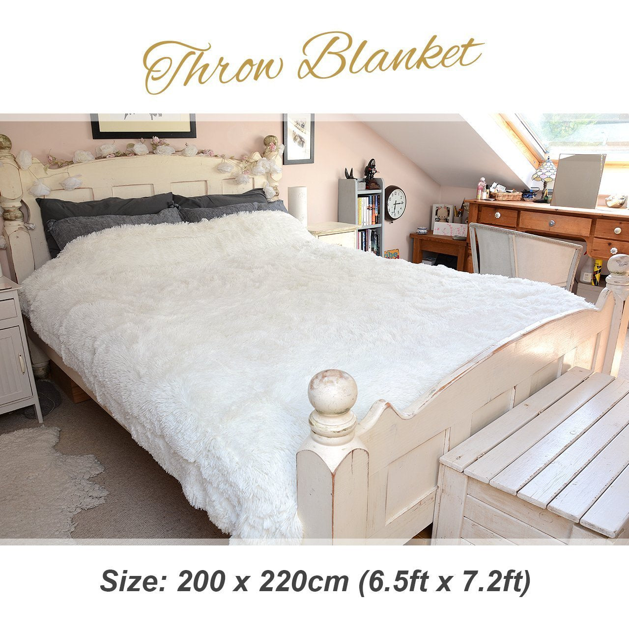 Extra Large Fleece Blanket Throw King Size White Cream Yeti for Winter Bed Sofa