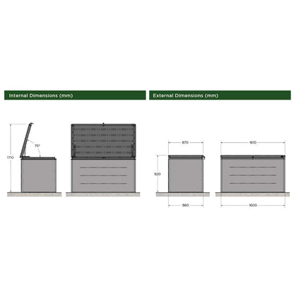 5Ft 2" X 2Ft 8" (1.6 X 0.8M) 1,200 Litre Steel Deck Box in Green