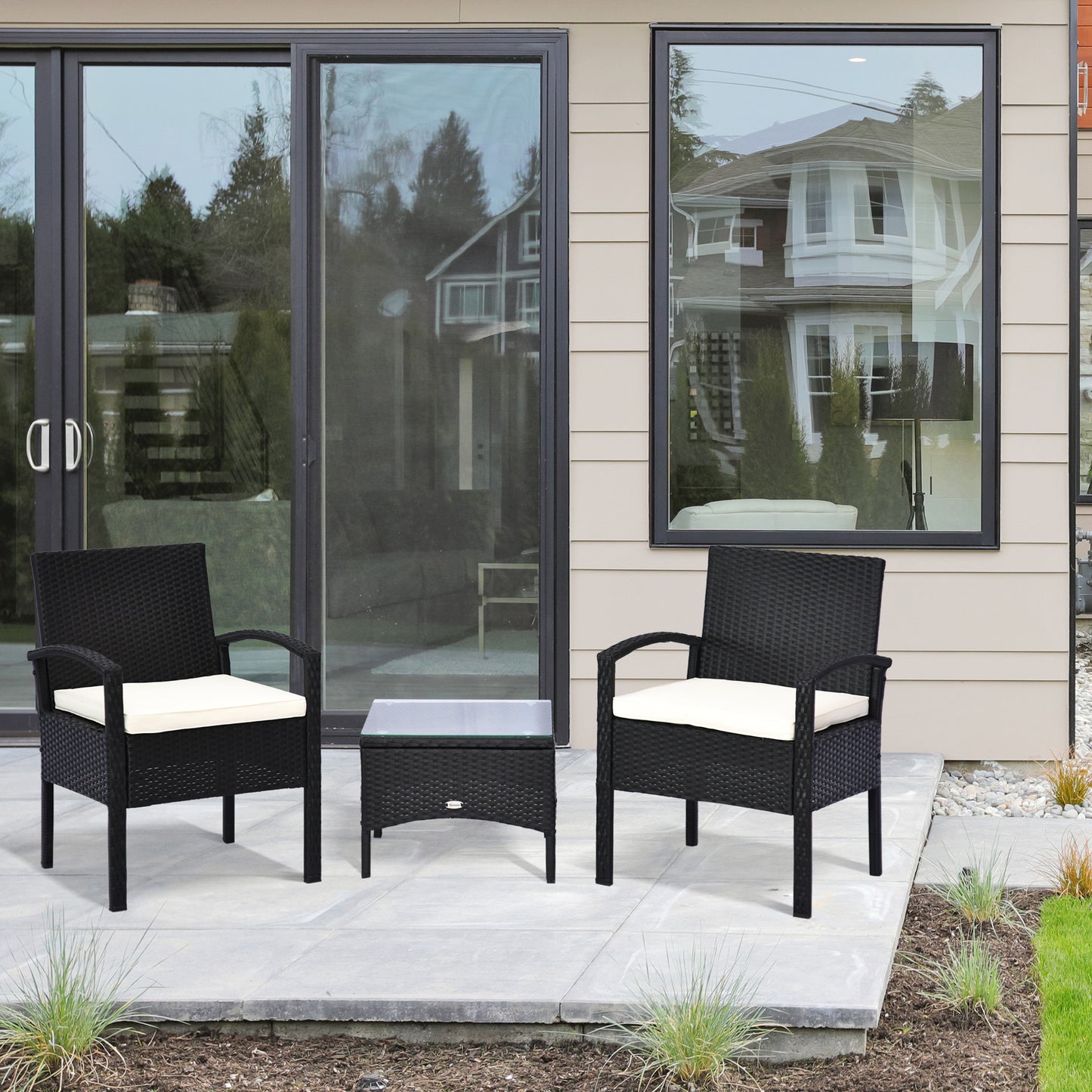 Rattan Bistro Set, 3 Pieces Garden Furniture Set with Cushions