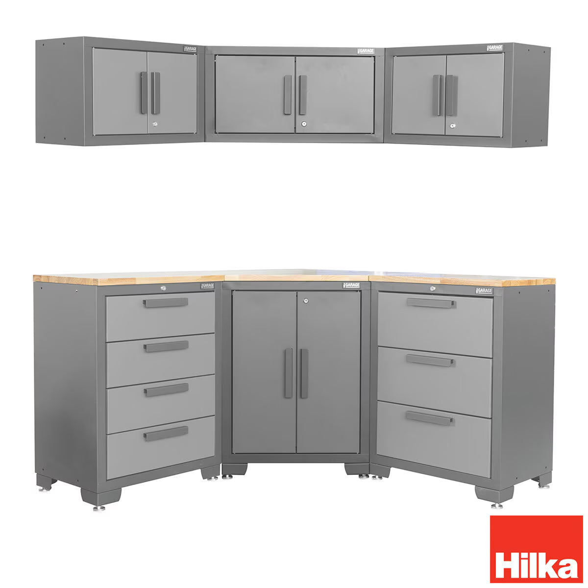 Professional 24 Gauge Steel 7 Piece Garage Corner Cabinet Set