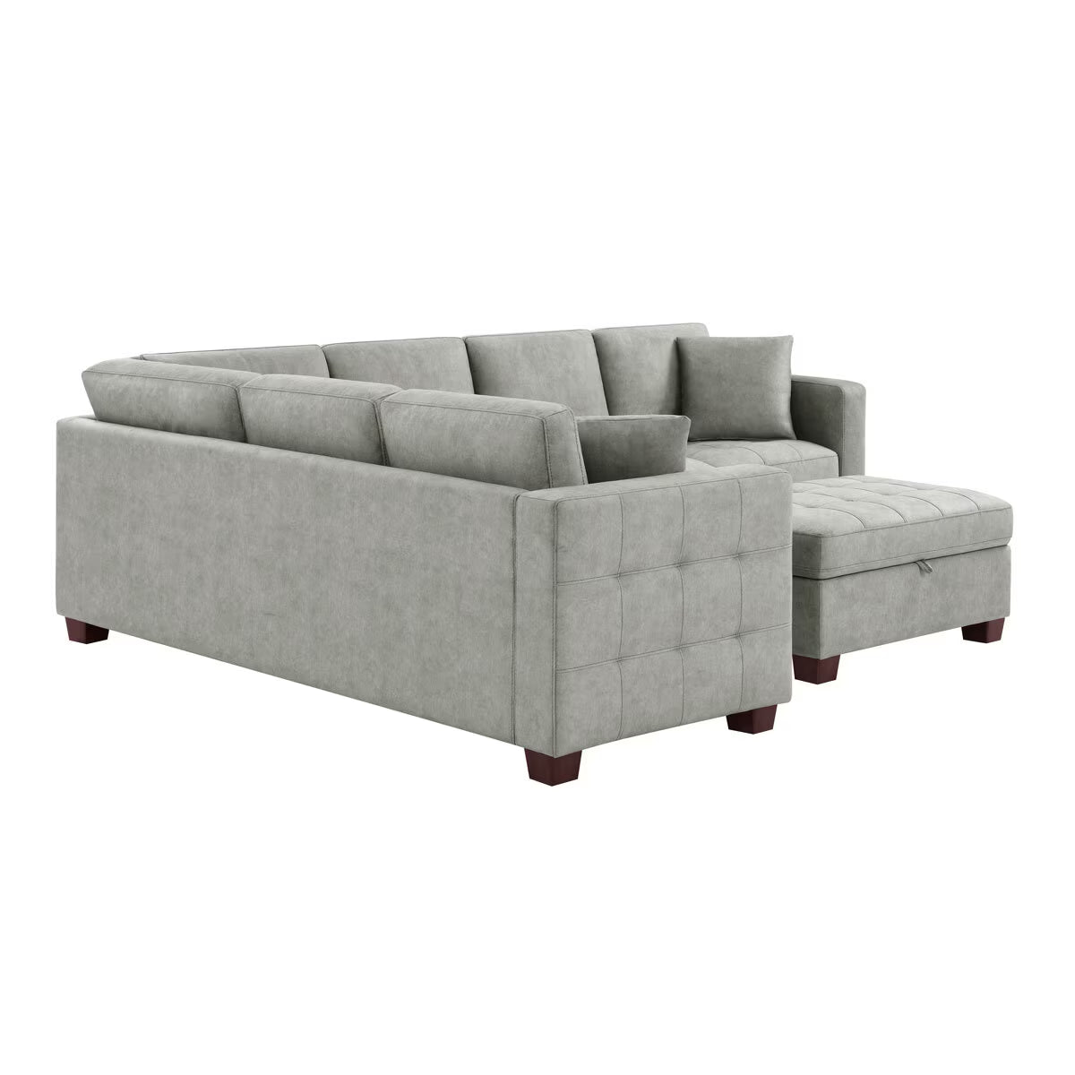 Kylie Grey Fabric Sectional Sofa with Storage Ottoman