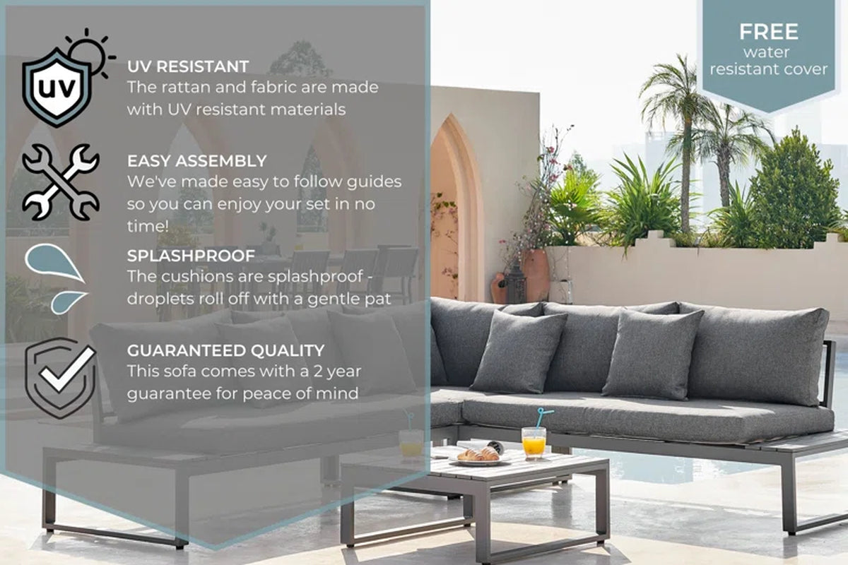 Loreto 6-Seater Outdoor Corner Sofa Set with Integrated Side Tables for Contemporary Garden Patios (Cover Included)