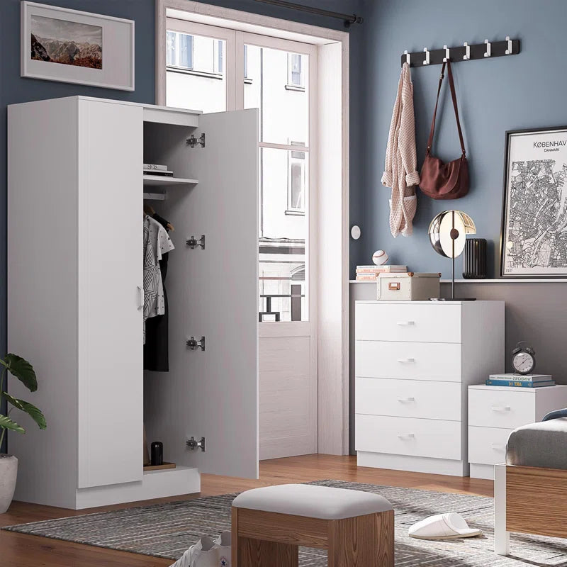 Lycinda Double Wardrobe with Two Doors - Matte Finish, Scratch-Resistant, Brushed Chrome Metal Handles
