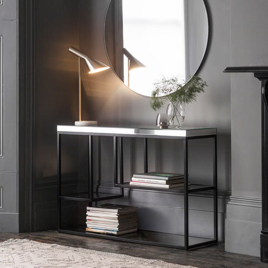 Black Console Table with Mirrored Top