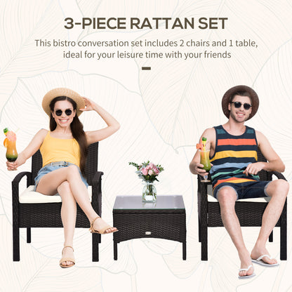 Rattan Bistro Set, 3 Pieces Garden Furniture Set with Cushions