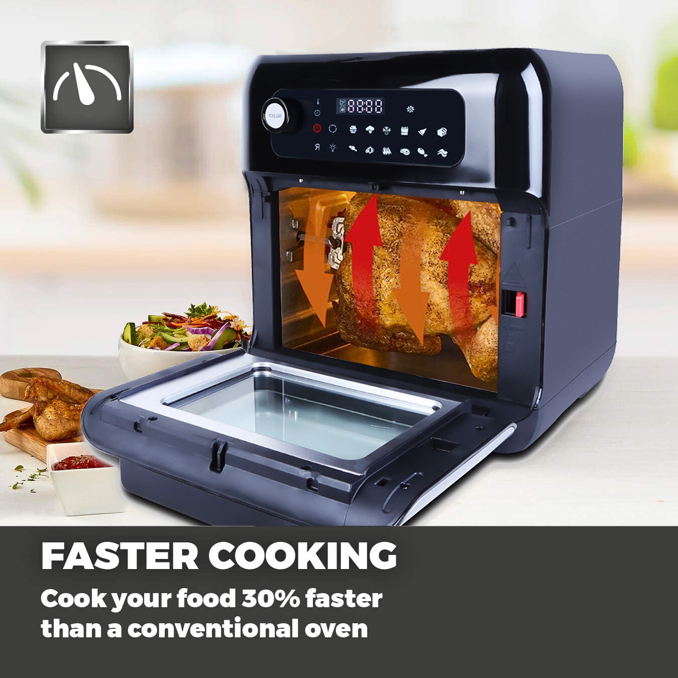UTEN 10L 1500W Air Fryer Low Fat Healthy Cooker Oil Free Fry Oven Frying Chip XL