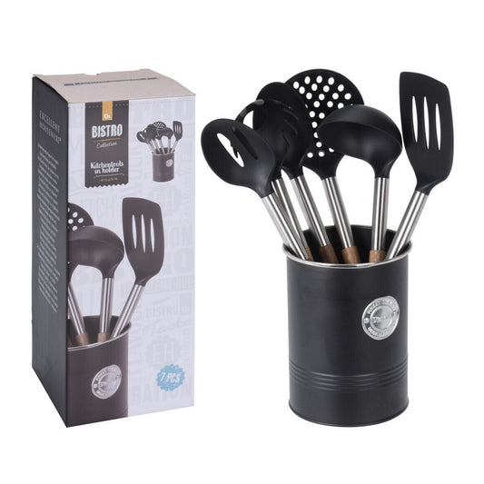 Kitchen Utensil Set with Holder 7PCS Wooden Handle Spoon Spatula Turner Cooking