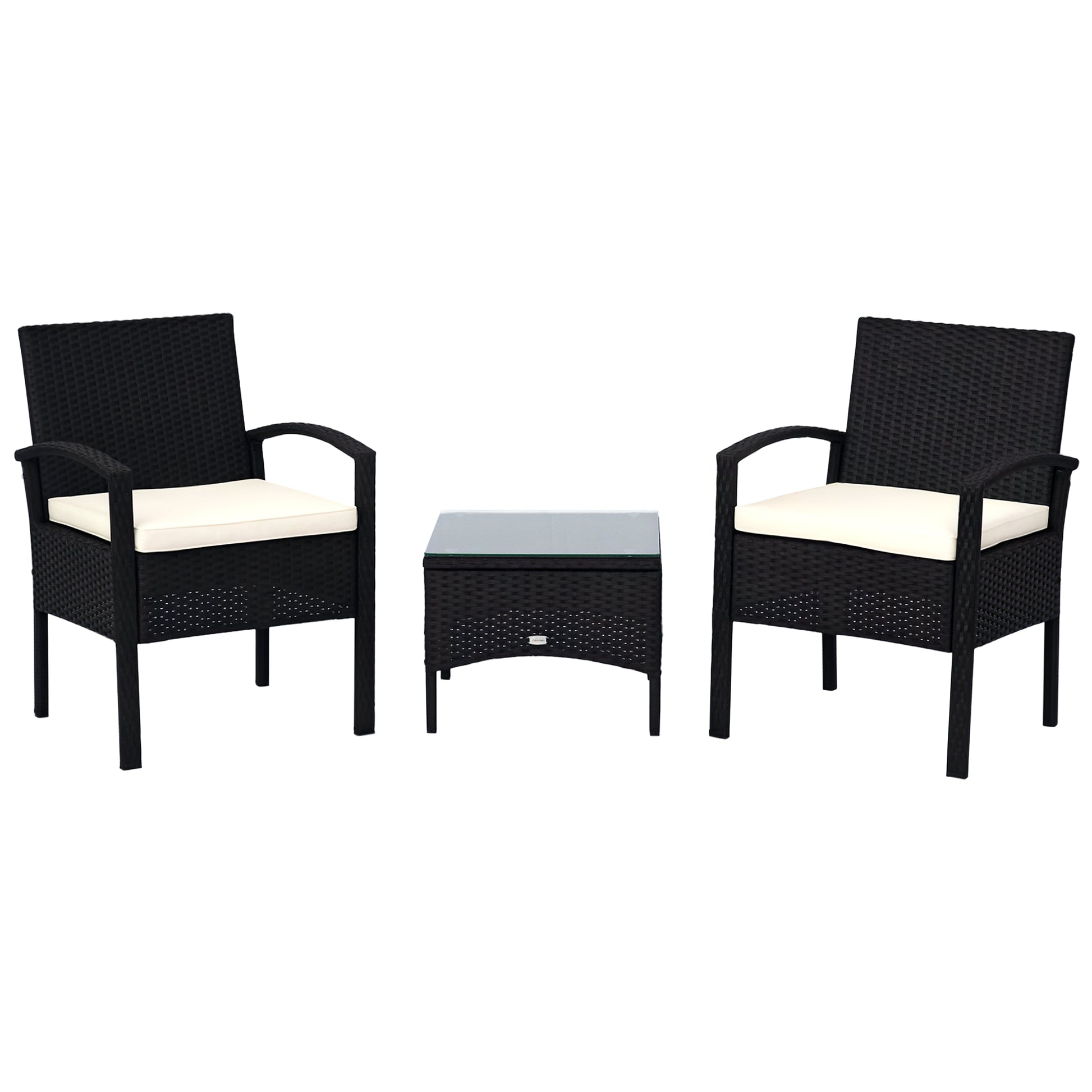Rattan Bistro Set, 3 Pieces Garden Furniture Set with Cushions