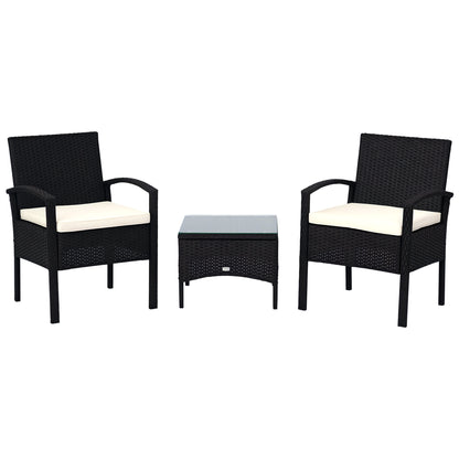 Rattan Bistro Set, 3 Pieces Garden Furniture Set with Cushions