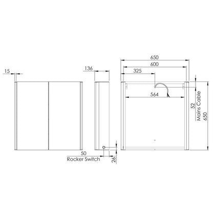 Endure 2 Door Mirror Cabinet, 65 X 65 X 13.6 Cm